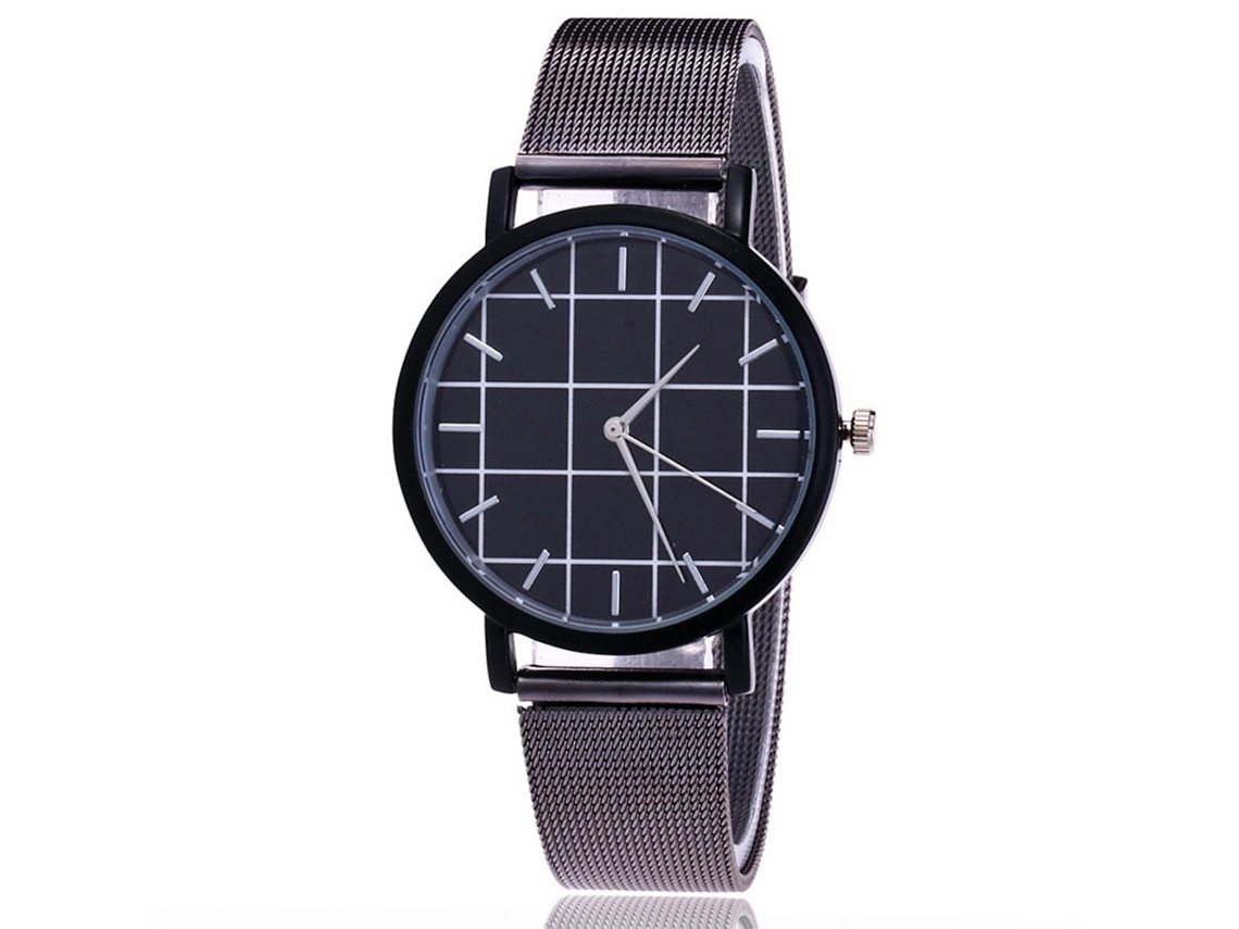 Reloj Unisex Vansvar Con Correa De Malla, Marco Cuadrado Geométrico, Tartán Negro.