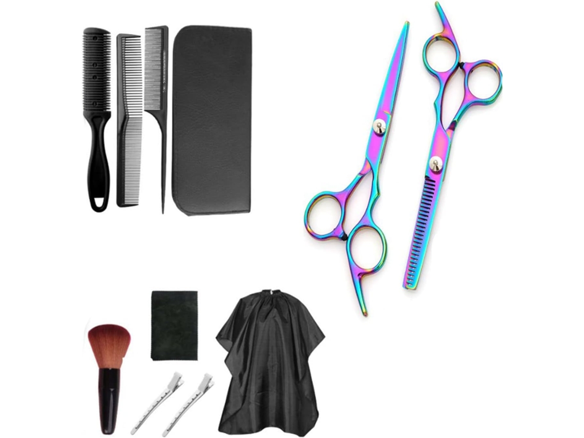 Juego De Peluquería De 11 Piezas: Tijeras Para Cortar El Cabello, Cepillo Y Peine De Acero Inoxidable De Colores.