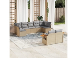 Conjunto de sofá de jardín de 9 piezas con cojines, mimbre sintético beige, Dkd Home Decor