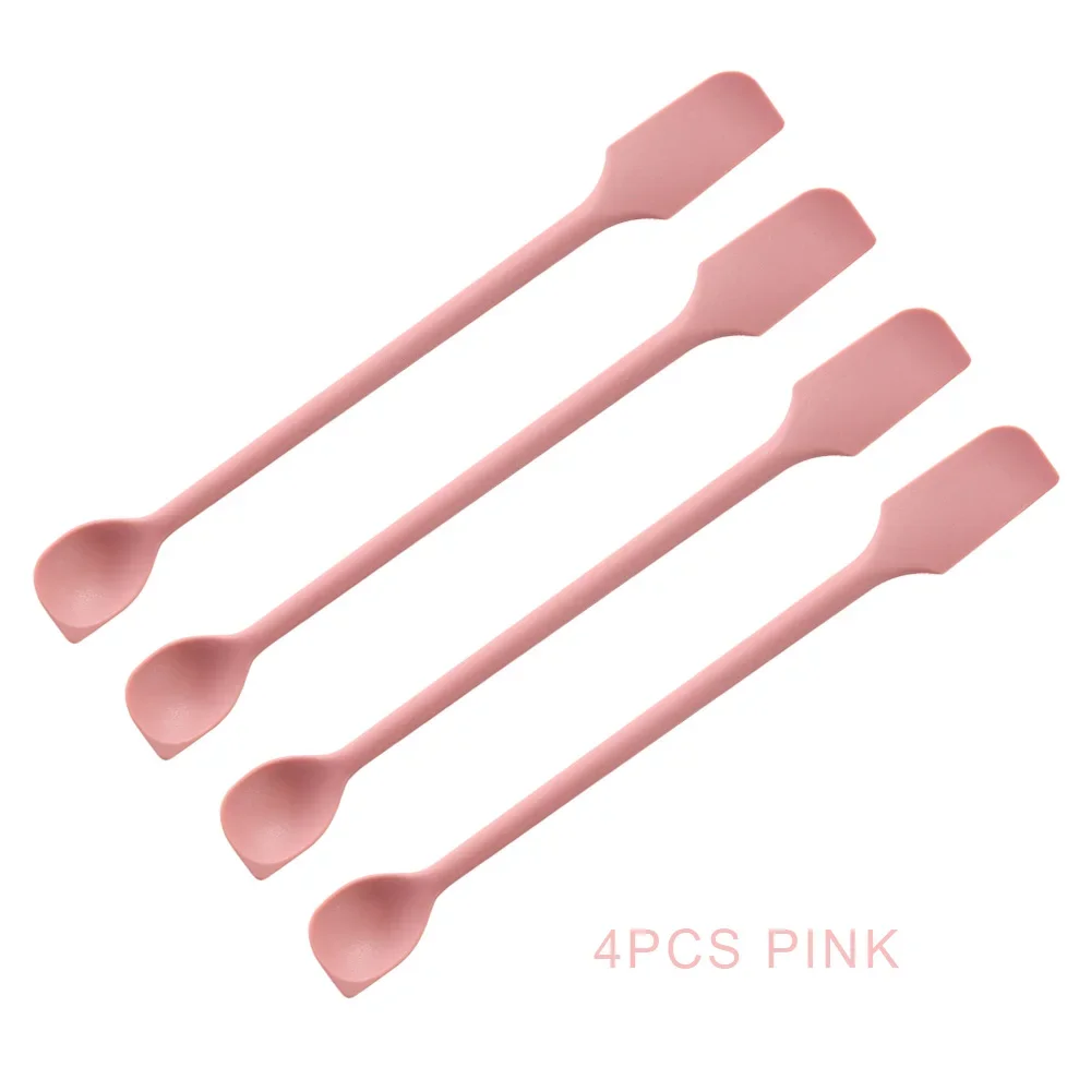 Juego de 4 raspadores de silicona resistentes al calor con mangos largos y doble punta, utensilios de cocina. MDUG (rosa, 4 piezas)
