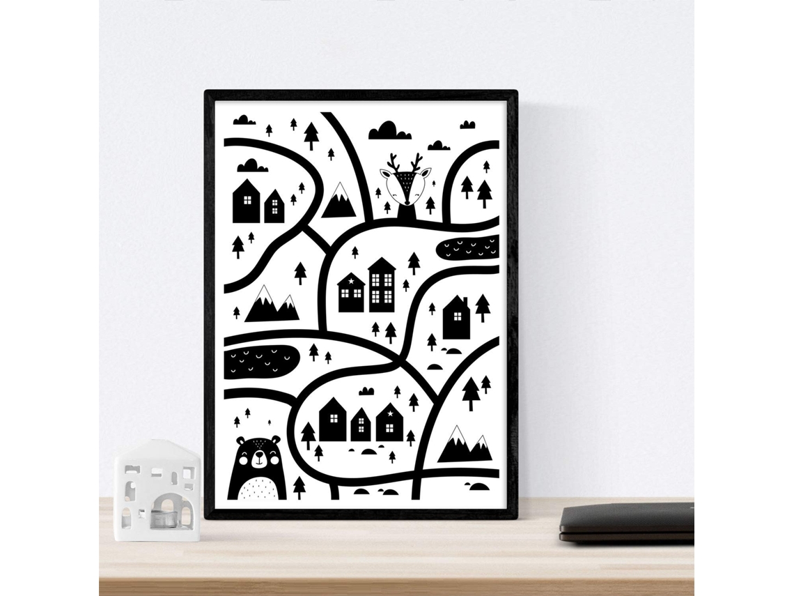 Set De 4 Láminas Ciudad,Pueblo, Desierto Cactus Y Nube Corazones. Posters De Animales. Sin Marco