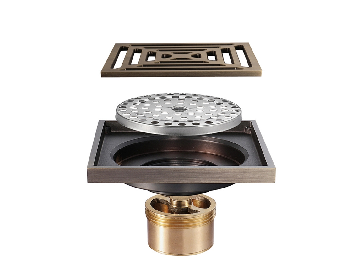 Desagüe Común Para Baño Y Ducha En Latón Bronce Antiguo, Desagüe Común Para Lavabo De Baño Familiar, 10×10 Cm