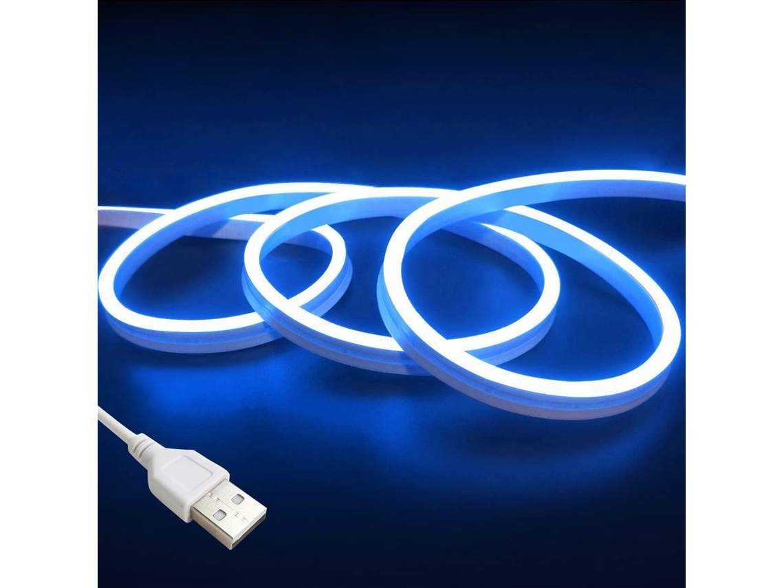 Luz Led Neon Flexible 5v Usb 2m Azul Para Dormitorio Gabinetes Interior Exterior Ip65