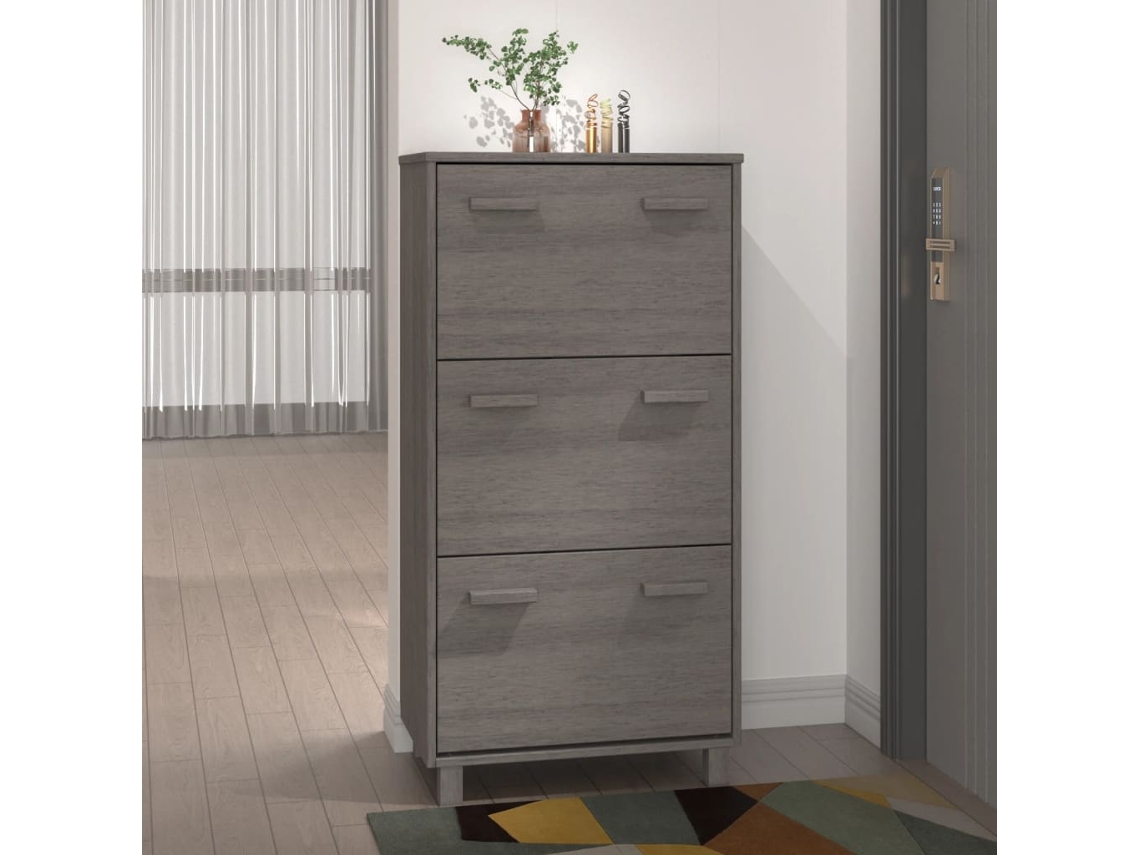 Zapatero Organizador Hamar 59,5X35X117 Cm Pino Macizo Gris-Claro