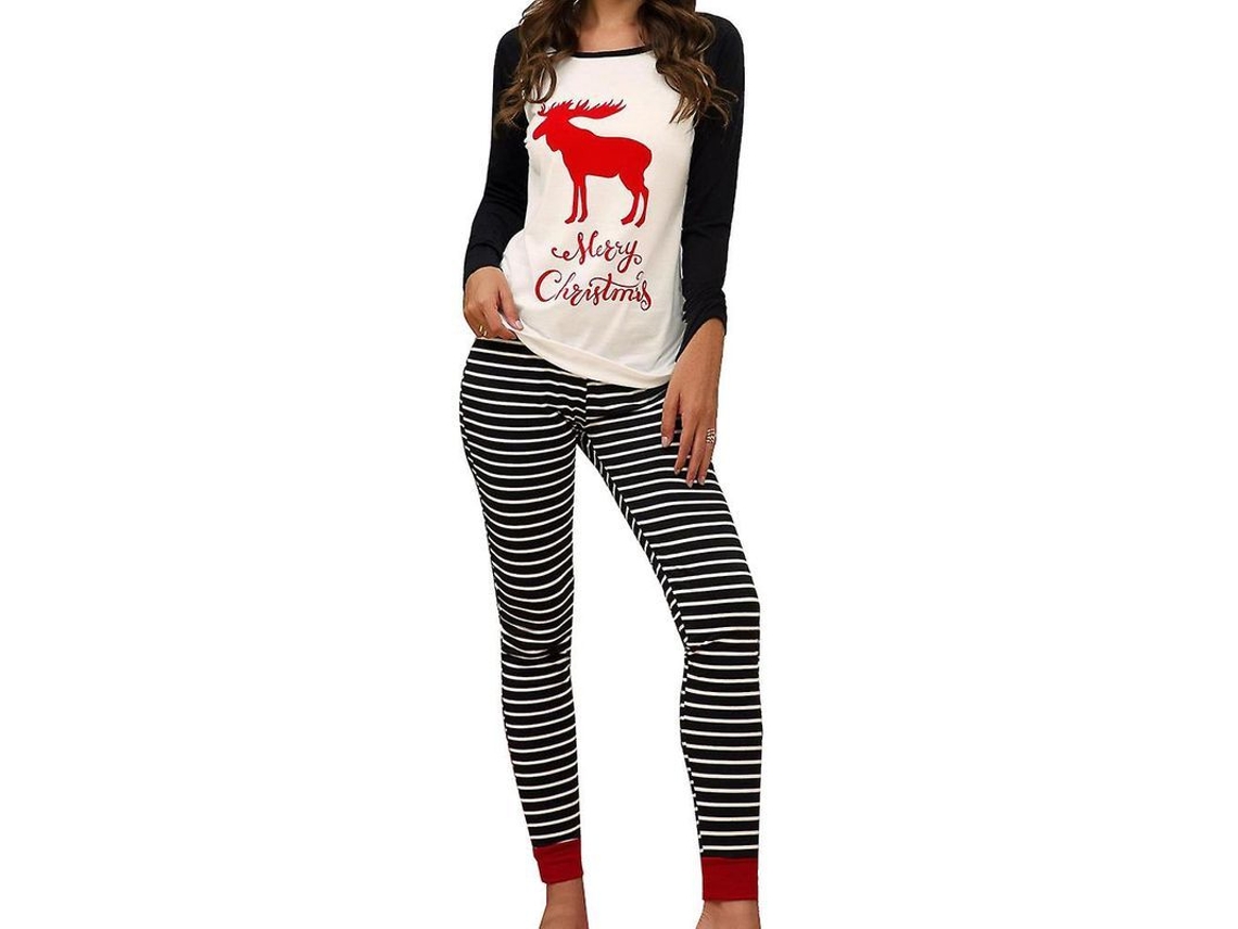 2026-pijamas De Navidad Para Mujer Con Estampado Festivo Camisa Manga Larga Y Pantalones Rayados Conjunto De Pijama Nocturno