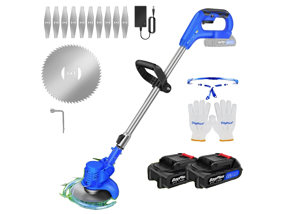 Cortadora de césped eléctrica portátil, 5000 W de potencia, cabezal de corte ajustable, diseño ligero, color azul, dos baterías OEM