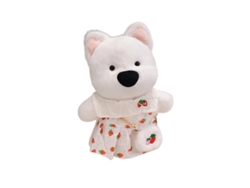 Brinquedo de Pelúcia Westie com Roupa Trocável Suéter de Urso Azul e Bolsa Branca CHABERLU
