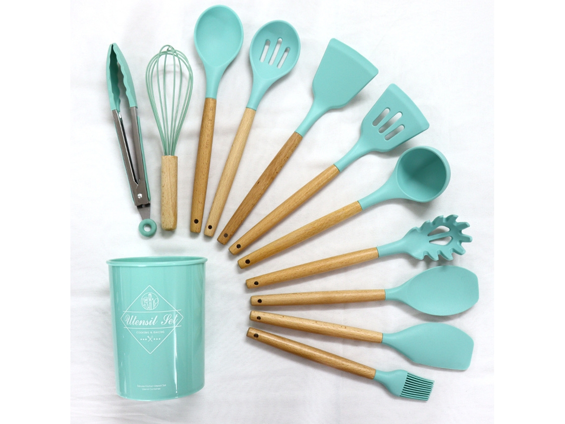 Juego De Utensilios De Cocina De Silicona Antiadherente Utensilios De Cocina Resistentes Al Calor Color Verde Oscuro Cuich