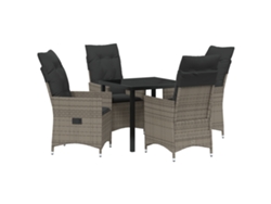 Conjunto de comedor de jardín VidaXL de 5 piezas con cojines, ratán gris y poliéster