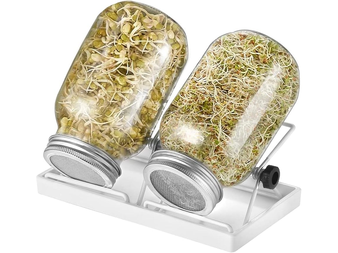Kit De Germinación Con 2 Frascos De Vidrio + Cuenco De Agua + 2 Tapas Rejilla Acero Inox 304 + Soportes