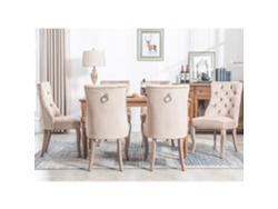 Juego de 6 sillas de comedor de terciopelo acolchadas con botones beige