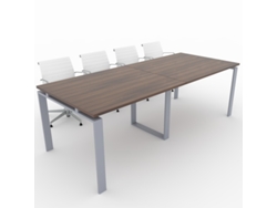 Mesa de Reuniones, hogar y Oficinas. Estructura metálica abierta color Plata, Tablero melamina color Nogal. (240x100). Fabricado en España. OFICIT