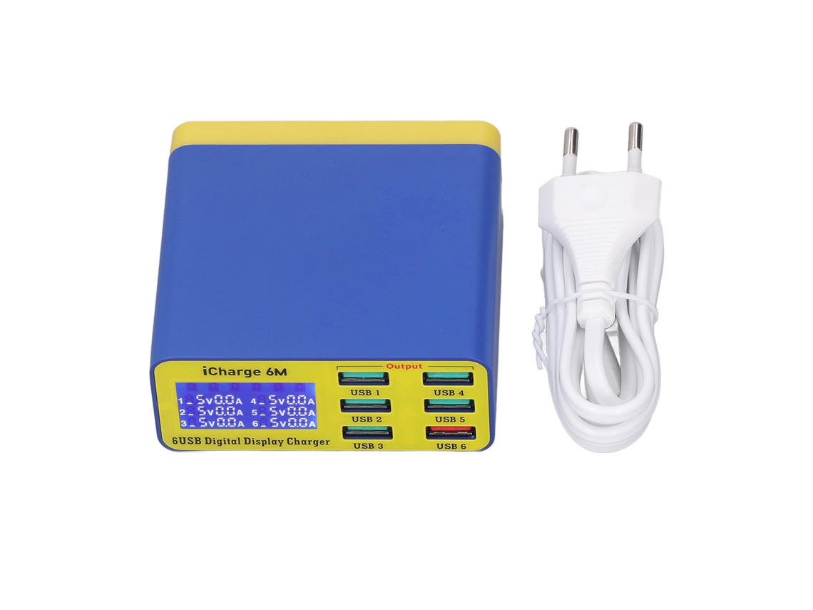 Cargador Rápido Con Pantalla Digital, 6 Puertos Para Teléfono/pc, Disipación De Calor Rápida, Enchufe Europeo, 100-240 V.