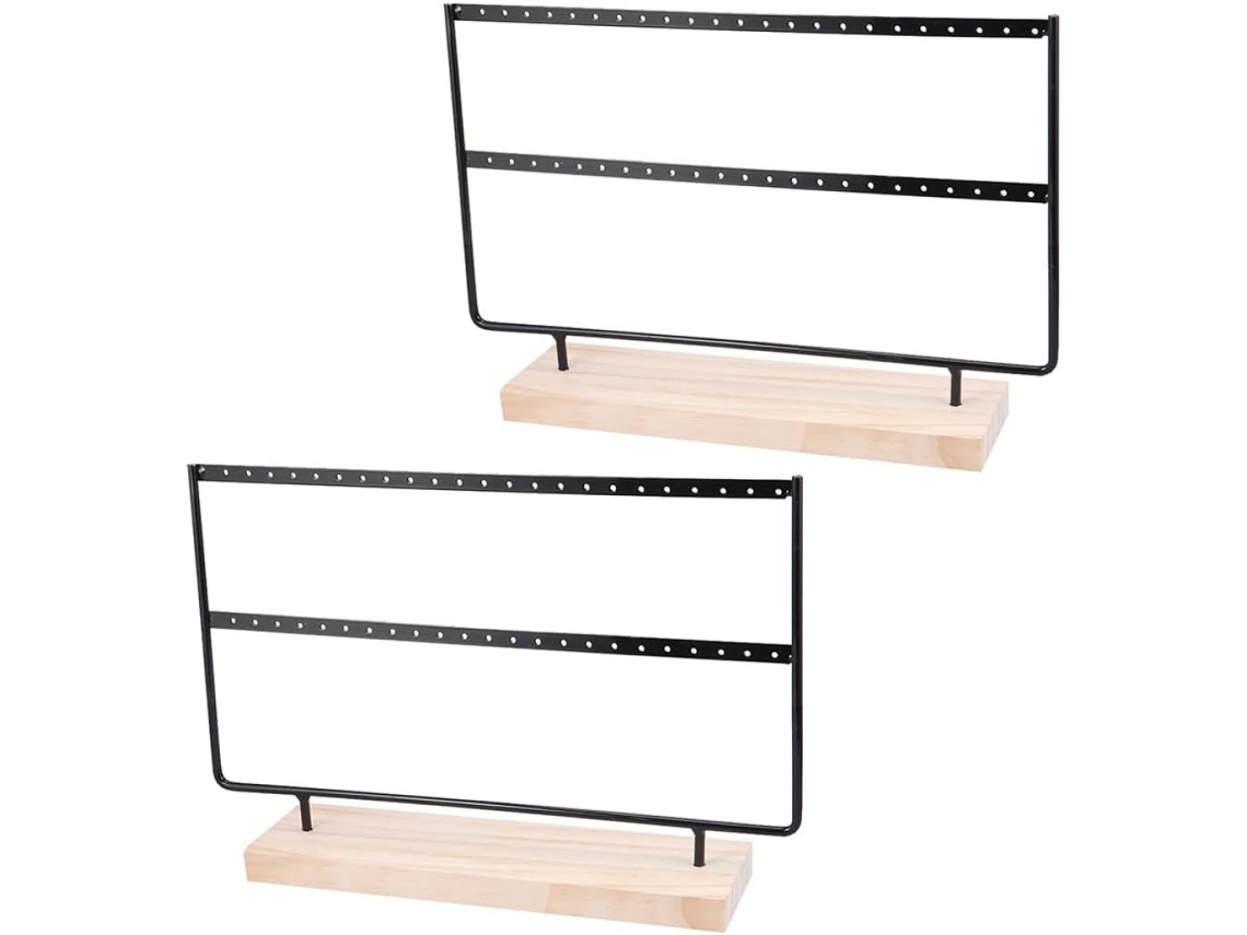 Soportes Metálicos Para Pendientes Con Base De Madera Oscura, Organizador Práctico.