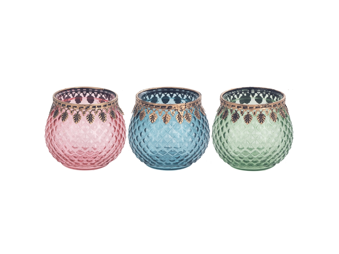 Portavelas Pack 3 Unidades Decoracion Jarrones Y Portavelas Multicolor 8x10x10 cm BY SIGRIS