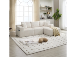 Sofá Modular Con Chaise Longue Para 2 Personas, Tejido De Pana Acanalada, 5 Cojines, Bolsillos Laterales, Portavasos, Color Beige