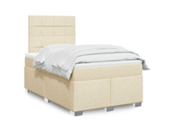Cama Box Spring Con Colchón Tela Color Crema 120x200 Cm