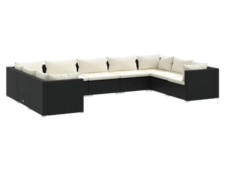 Conjunto 9 de muebles de jardín VIDAXL y cojines ratán sintético negro