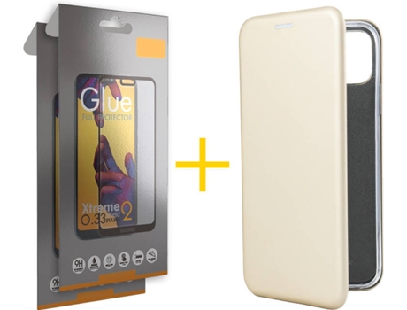 Kit Funda + Protector de Pantalla Huawei Y6 2019 SKYHE Flip Cover 9863 Dorado