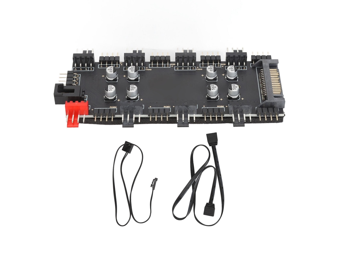 Hub Argb Y Pwm De 4 Pines 12v, Hub Pwm De Ventilador De Pc De 8 Canales Con Fuente De Alimentación Sata