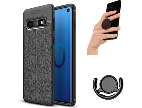 Carcasa, Popsocket y Soporte Samsung S10 Rugged Leather Negro