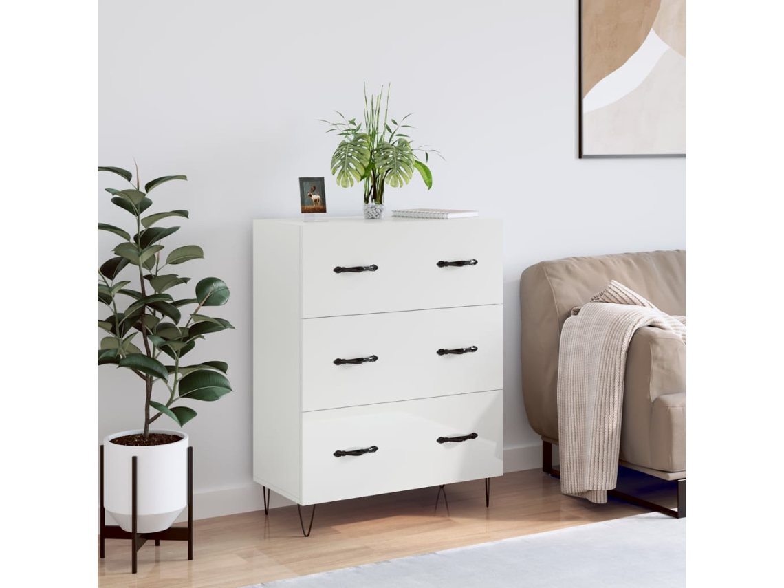 Aparador De Madera Contrachapada Blanco Brillante 69,5x34x90 Cm