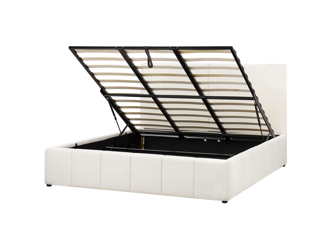 Cama con almacenaje Beliani Castelnavet Blanco Poliéster 192x220x120