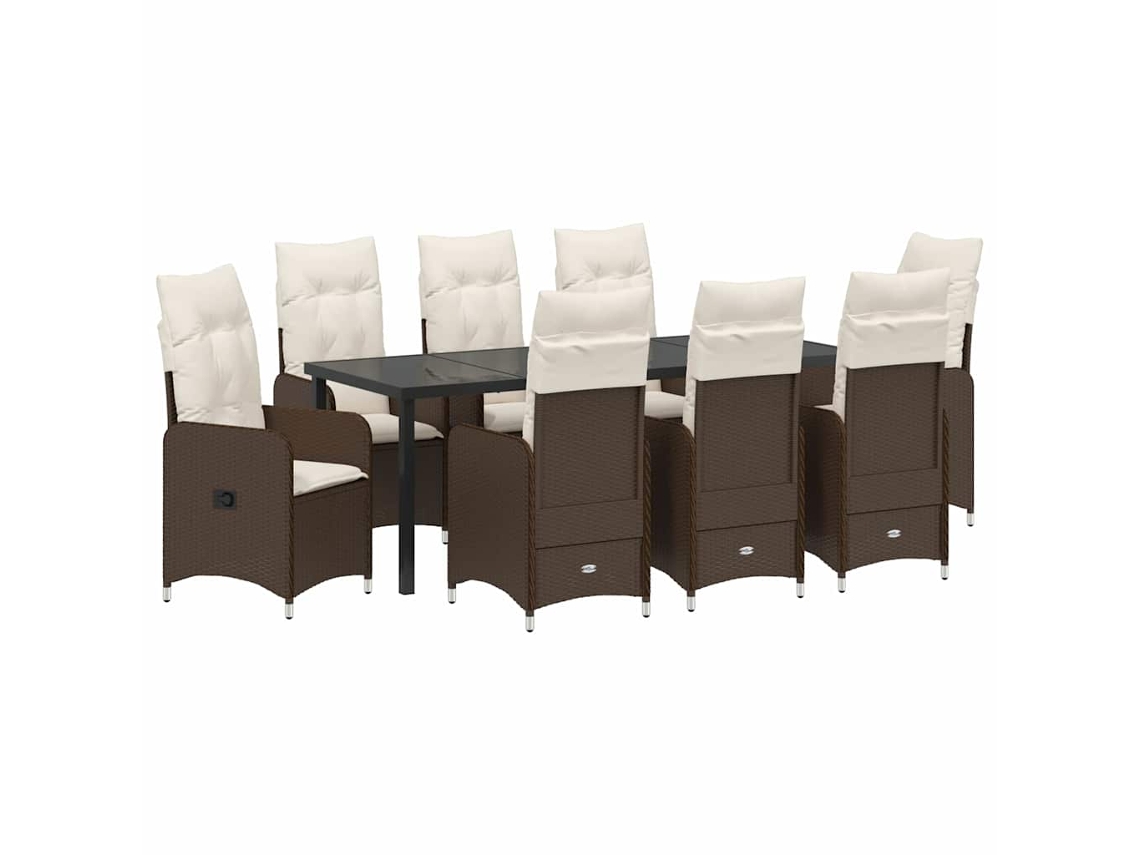 Maison Exclusive - Conjunto De Comedor De Jardín 9 Pcs Marrón Ratán Sintético