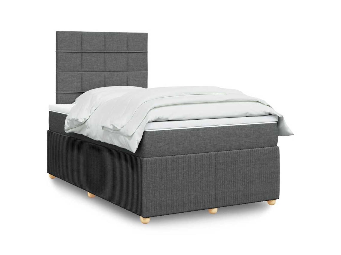 Cama Box Spring Con Colchón Tela Gris Oscuro 120x200 Cm