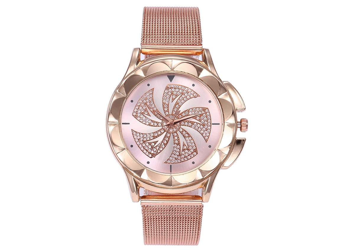 Reloj De Cuarzo Para Mujer Vansvar Con Correa De Piel Sintética Y Esfera Floral Rosa.