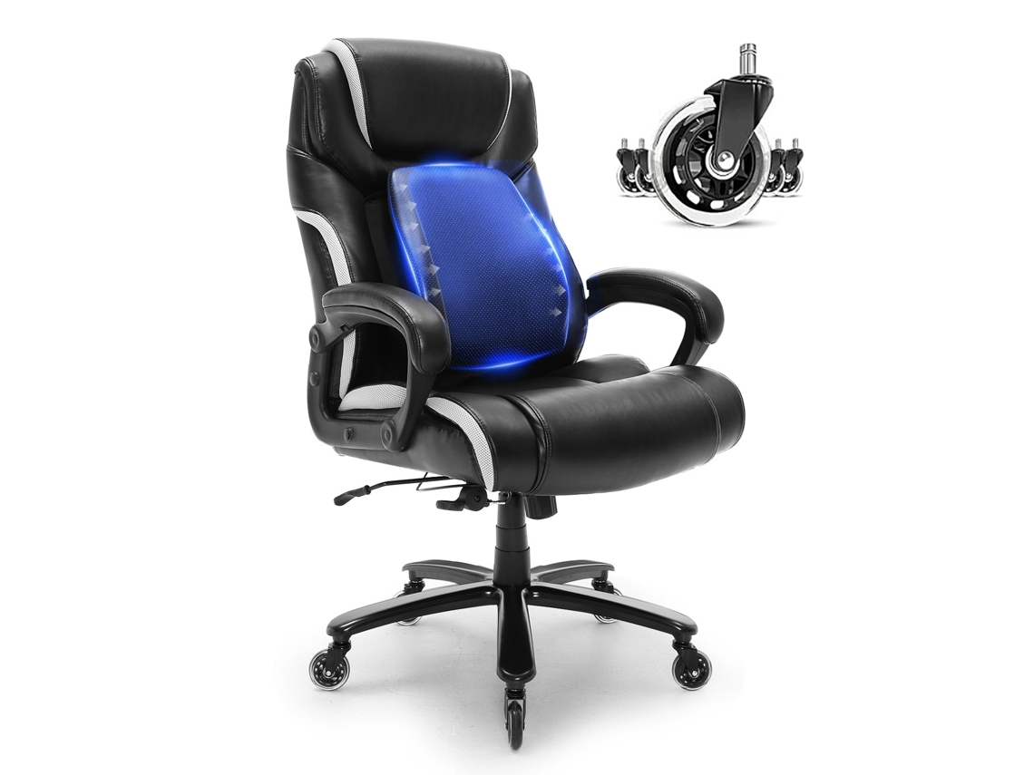 VEVOR Silla de oficina, columna lumbar ajustable, silla de oficina de 400 libras de altura, sólido tapizado y base ancha de metal con ruedas silenciosas