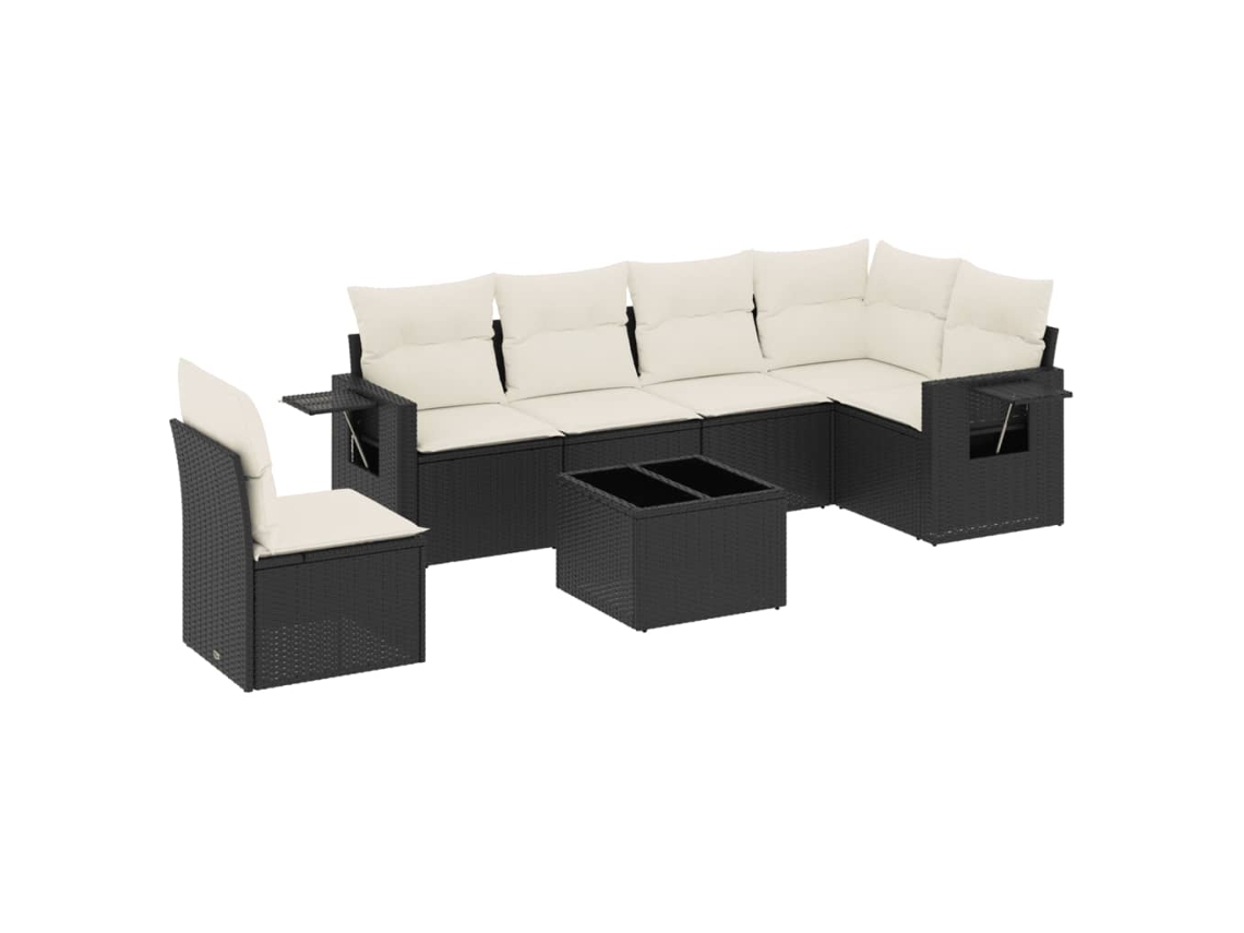 Maison Exclusive - Set De Comedor De Jardín 7 Pzas Y Cojines Ratán Sintético Negro