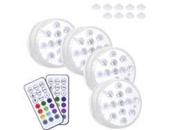 Lámpara sumergible RGBW 2026 con 13 LED, 2 mandos a distancia RF, imán y ventosas, resistente al agua IP68, funciona con pilas, paquete de 4