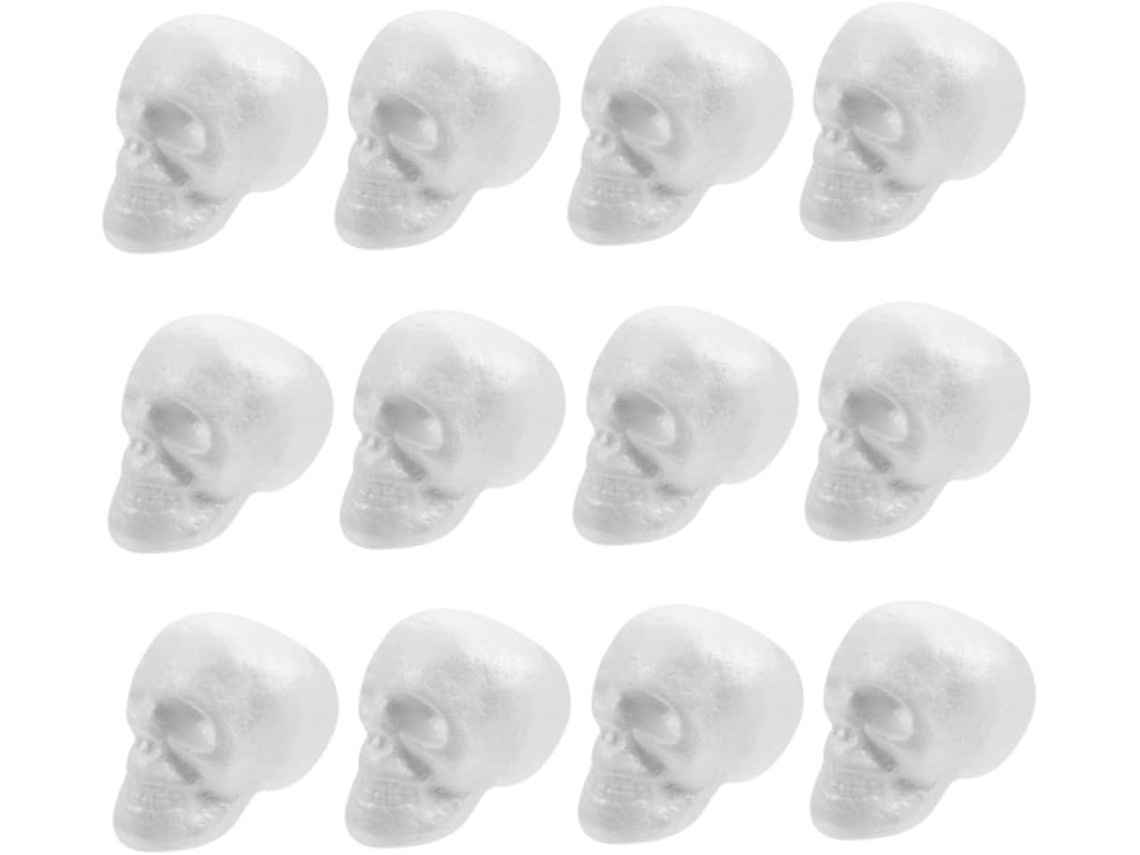 12 Piezas, Artículos Para Fiestas, 12 Piezas De Decoraciones De Cabezas De Calavera De Espuma Para Halloween Para Pintar.