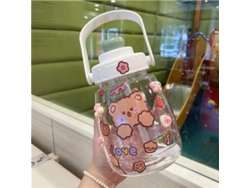 2026da-botella De Agua Con Pajita Y Pegatina Kawaii, Cute Para Mujer Con Asa Rosa 1.3l