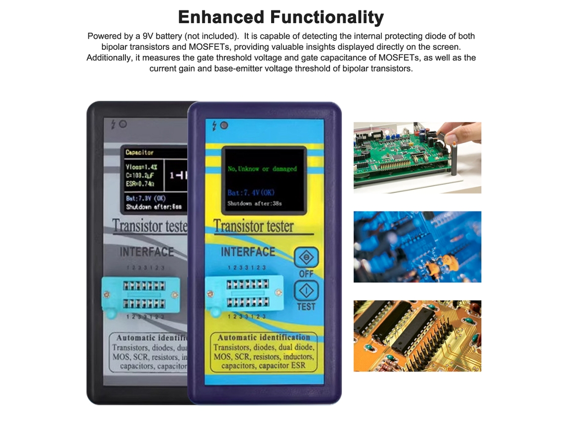 Probador De Transistores Npn Y Pnp Para Diodos, Resistencias, Inductores Y Capacitancia Con Pantalla Tft De 1,8 Pulgadas.