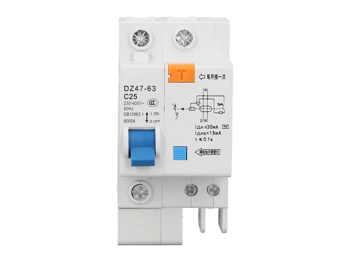 2026velora-interruptor De Corriente Ac 25a 1p+n Con Protección Contra Fuga De Tierra 230v 400v Dz47le‑63 C25