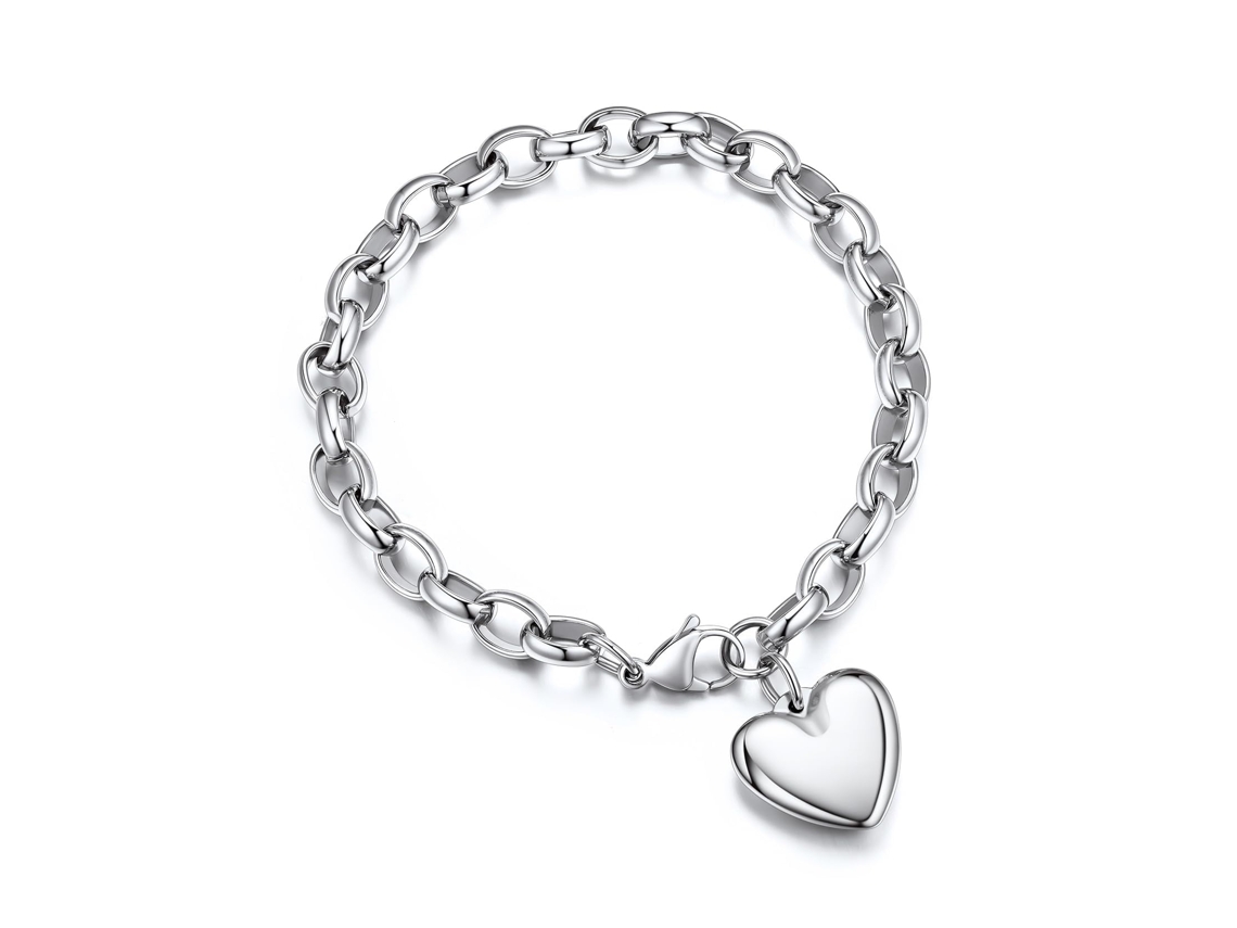 Pulsera De Acero Inoxidable Cuenta Con Un Colgante De Corazón Ajustable. Su Bonito Diseño La Convierte En El Regalo Perfecto Para El Anivers