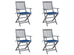 Sillas plegables de exterior de acacia maciza de 4 piezas con cojines DKD Home Decor