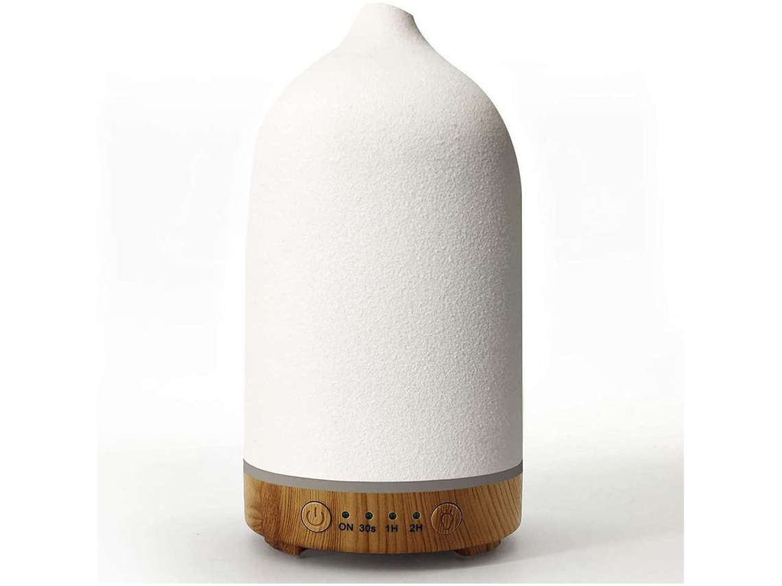Humidificador de cerámica con acabado en madera, boquilla corta y difusor ultrasónico de aceites esenciales, 100ml.
