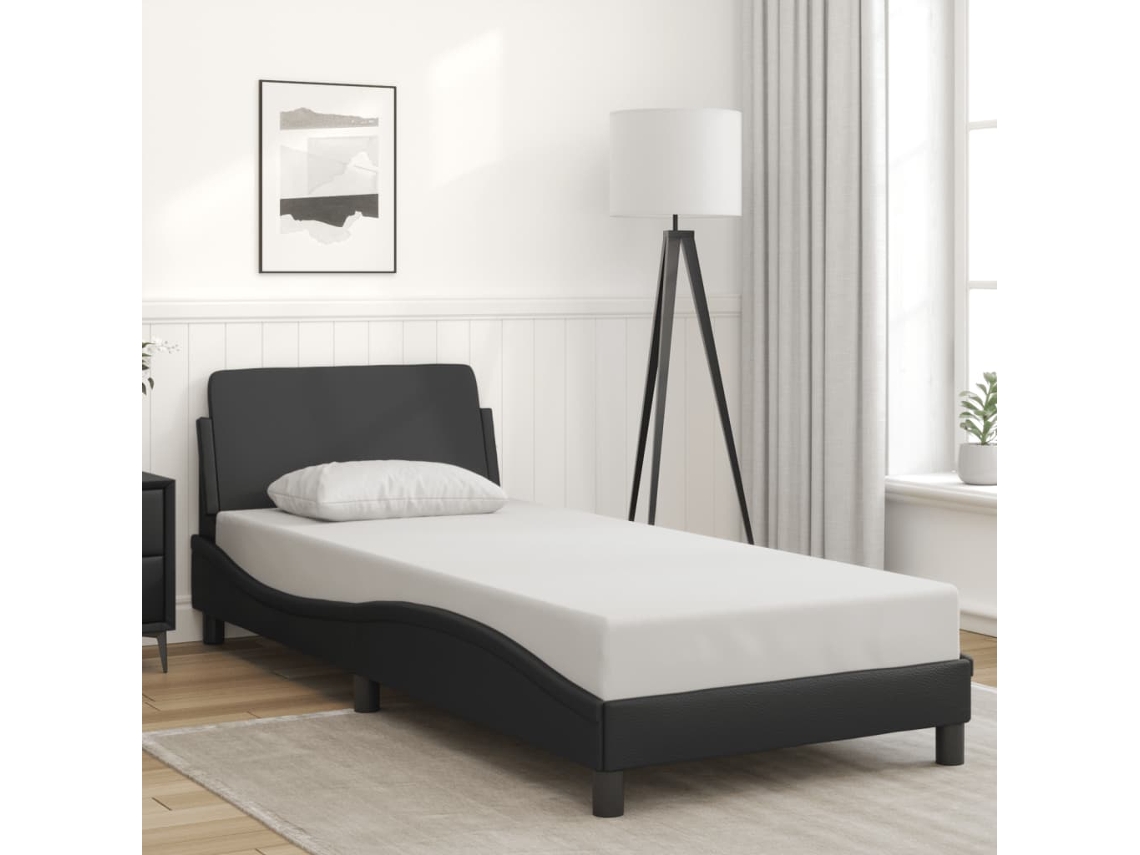 Estructura De Cama Sin Colchón Cuero Sintético Negro 90x190 Cm