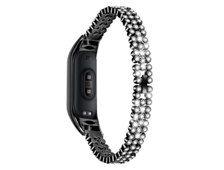 Correa de acero inoxidable pedrería decoración cuentas redondas para Xiaomi Mi Band 7 - negro