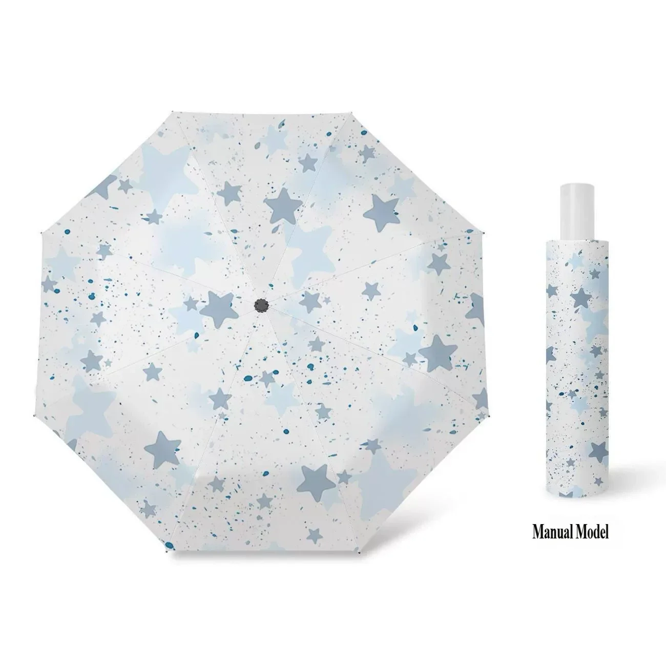 Guarda-chuva Dobrável Totalmente Automático Ins Style Em Formato De Estrela Azul-celeste, Dupla Função Para Proteção Solar E Contra Chuva.
