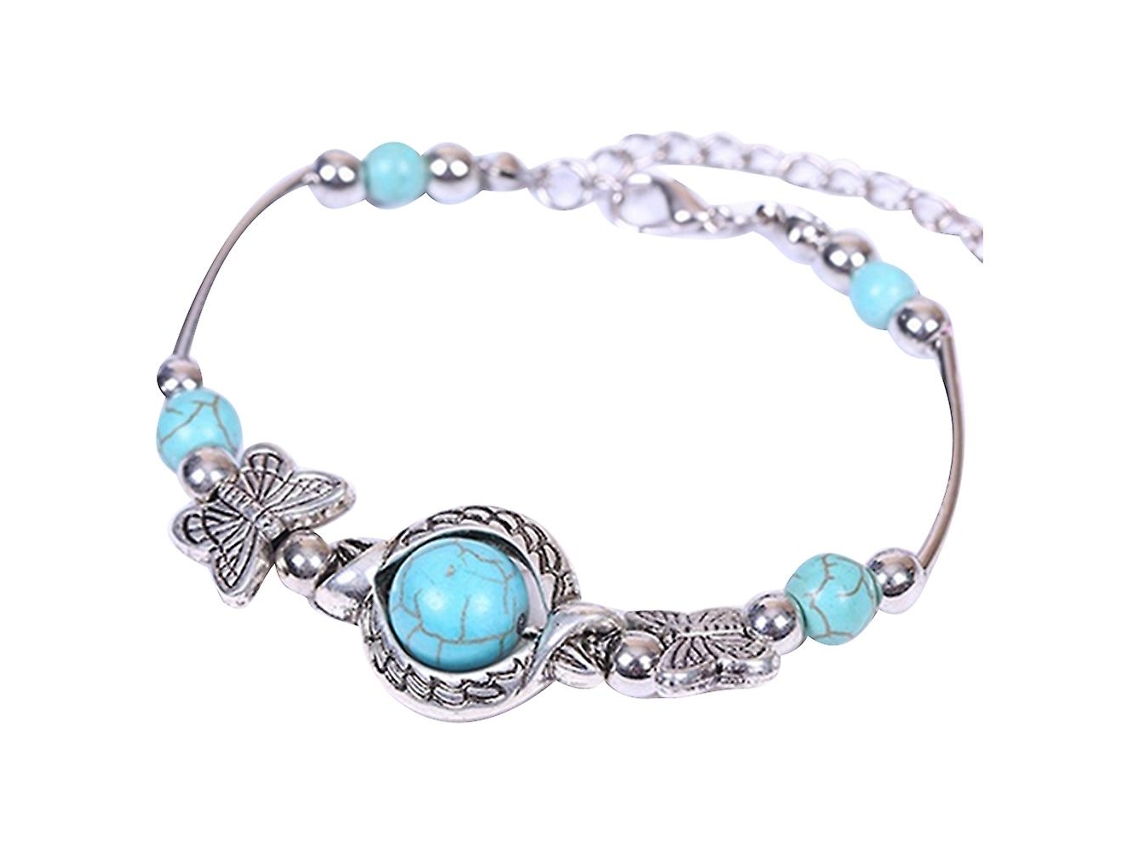 Pulsera de cuentas turquesas para mujer, encantadora pulsera de aleación metálica, ideal para regalar. Nostalgia88