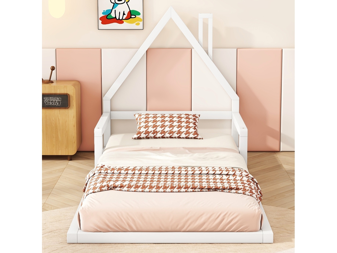 Cama Infantil 90x200 cm en Madera Maciza de Pino Estilo Blanco