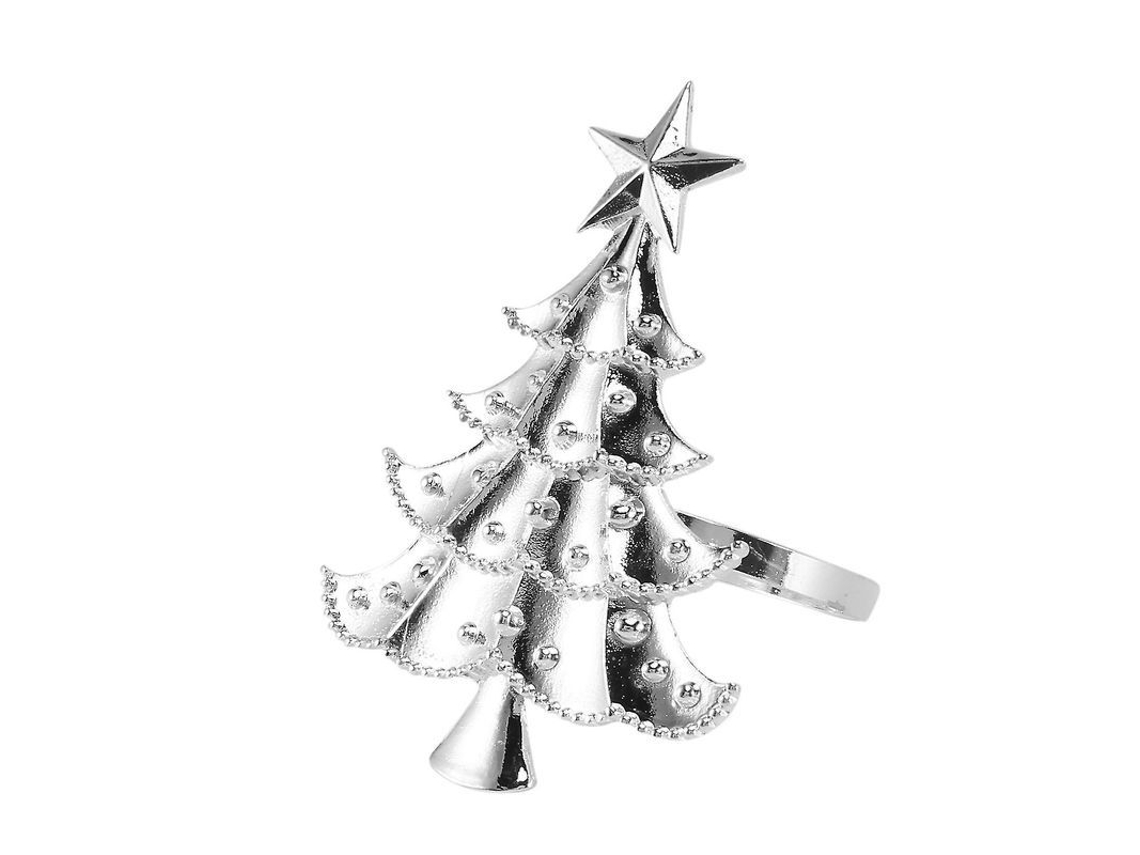 6 Anillos Para Servilletas De Navidad Forma De Árbol Plata Decoración Mesa Bodas Fiestas Hogar