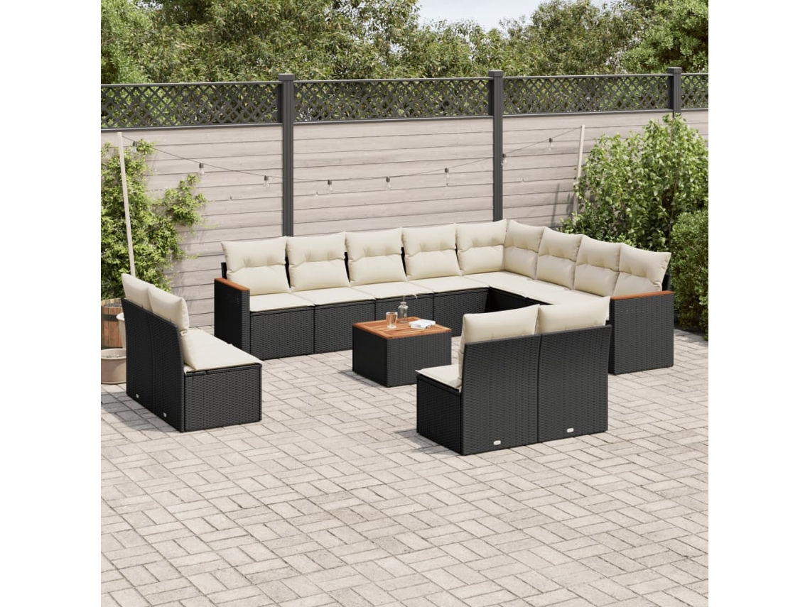 Conjunto de 13 sofás de jardín con cojines de mimbre sintético negro, Dkd Home Decor