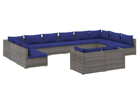 Conjunto 12 de muebles de jardín VIDAXL y cojines ratán sintético gris