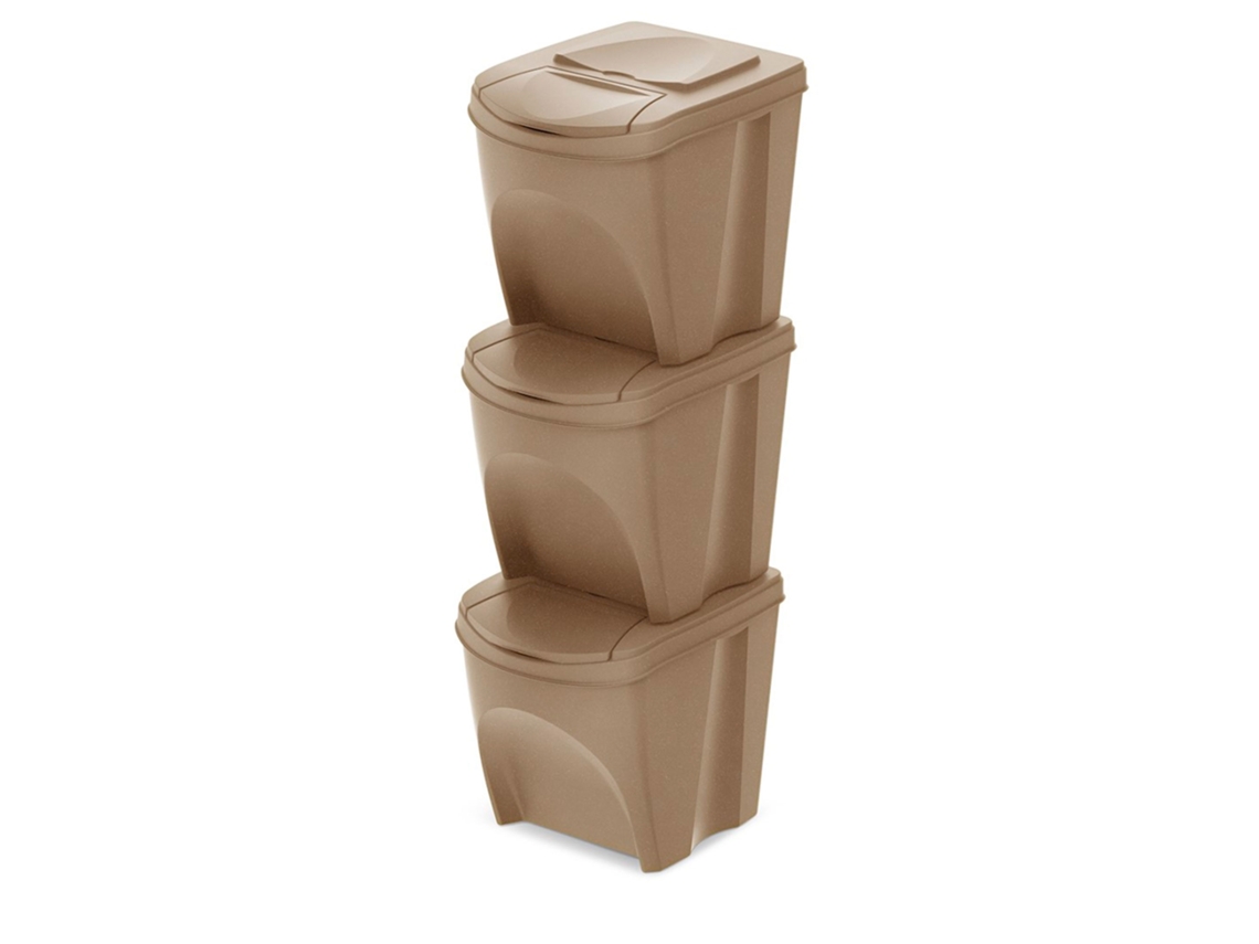 Set de 3 cubos de basura KEDEN SORTIBOX papelera reciclaje, marrón ECO, volumen 3x25L