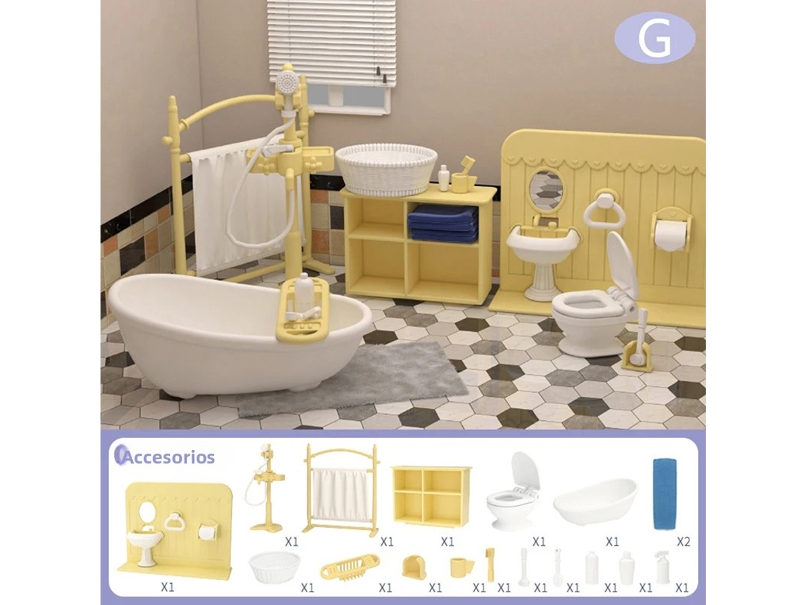 Casa de muñecas, minisupermercado, cocina, dormitorio, muebles de simulación Mdug (baño)